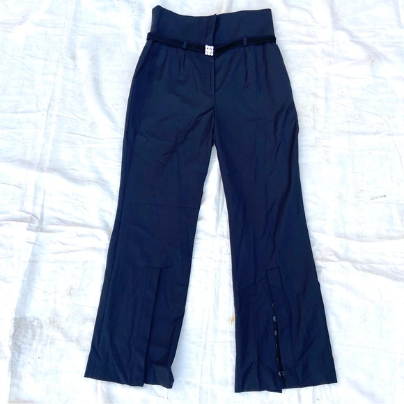 Dolce & Gabbana Black High Waist Diamanté Buckle Belt Button Wide Leg Pants! - Picture 1 of 13